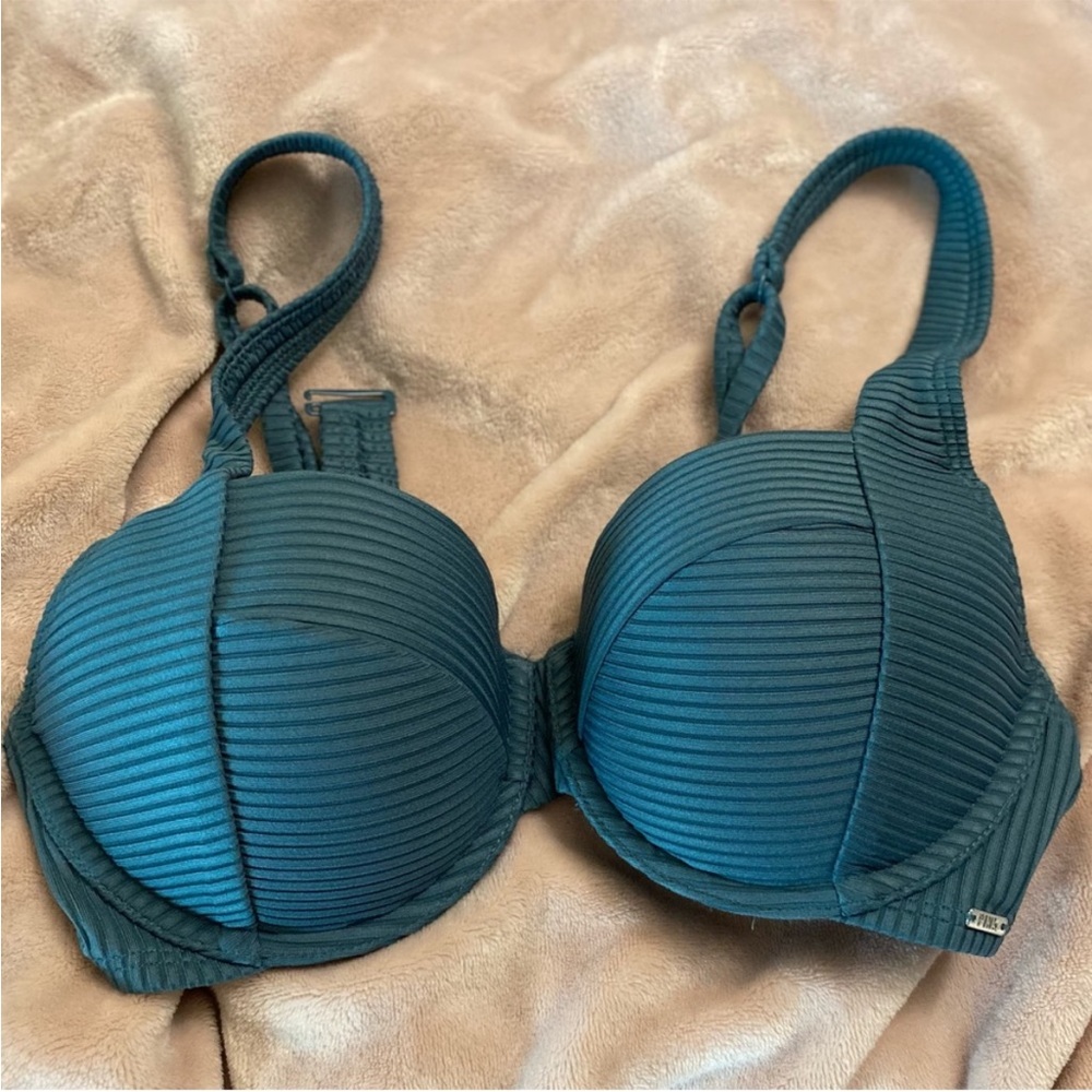 Ribbed Knit Push Up Bikini Top Bra